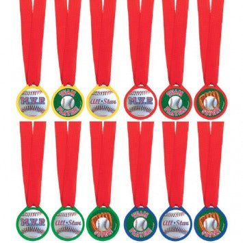 Baseball Award Medals: Ribbon, 13in; Medallion, 1 1/2in 12/ct