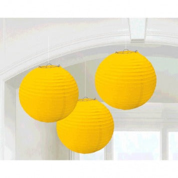 Yellow Sunshine Round Paper Lanterns 9 1/2in 3/ct