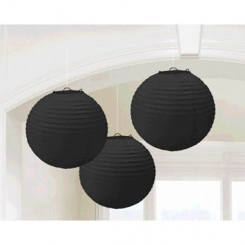 Jet Black Round Paper Lanterns 9 1/2in 3/ct