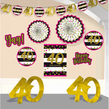 Pink and Gold Milestone 40 Room Decorating Kit
