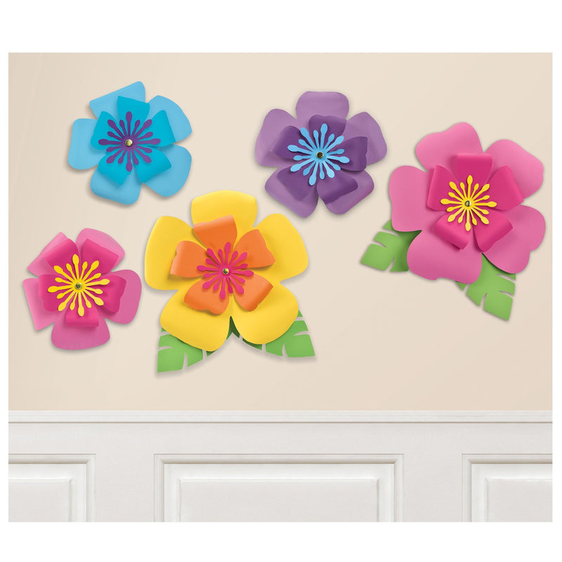 Hibiscus Paper Flowers: 2 Large Flowers, 10in; 3 Small Flowers, 7in 5/ct