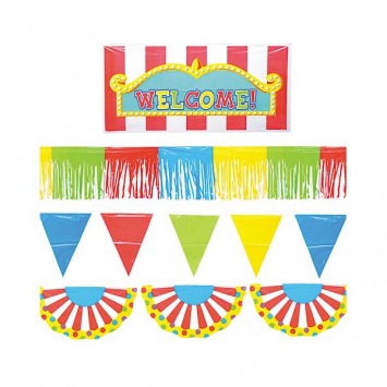 Outdoor Carnival Giant Decorating Kit; Fringe Banner, 24in; Pennant Banner, 24in; Bunting, 24in; Sign Banner, 65in