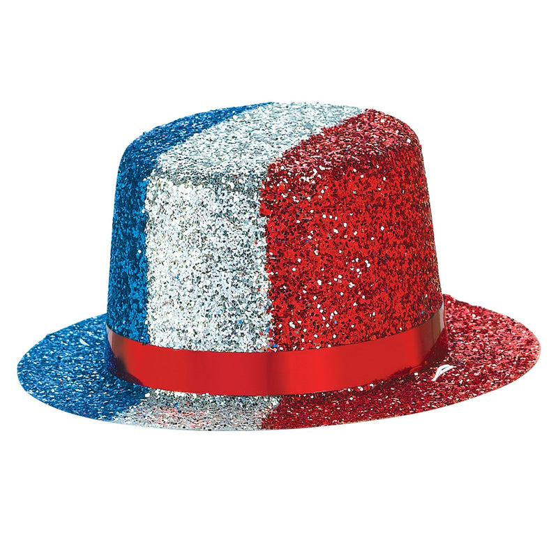 Patriotic Mini Glitter Hat 2in H x 4 3/4in W x 4 1/4in D