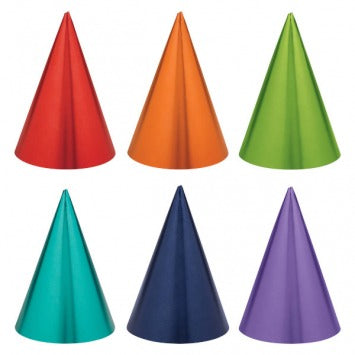 Birthday Accessories Rainbow Foil Cone Hats 7in 12/ct