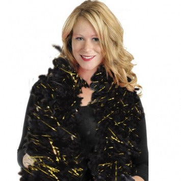 Black/Gold Hollywood Tinsel Feather Boa 72in