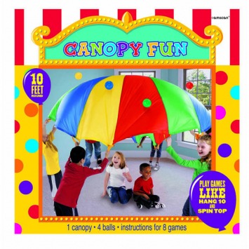 Canopy Fun Game; 1 Fabric Parachute, 10ft; 4 Plastic Balls, 2 1/2in