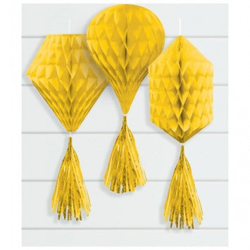 Mini Honeycombs w/ Tassels - Yellow Sunshine 6in honeycomb shape, 6in tassel length 3/ct