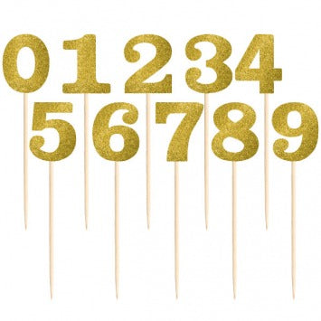 Table Number Picks (1-12) - Gold Glitter 13 1/2in 15/ct