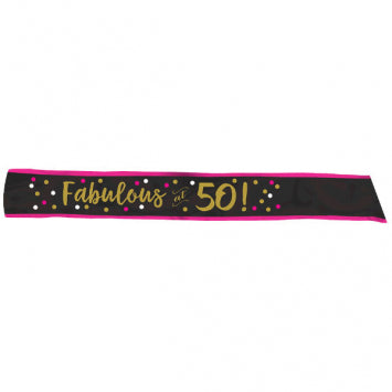 Pink and Gold Milestone 50 Fabric Sash