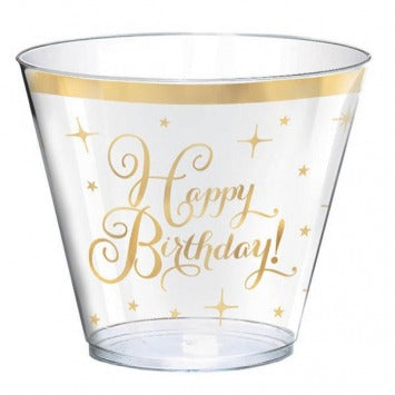 Premium Gold Birthday Plastic Tumblers Hot-Stamped 9oz 30/ct