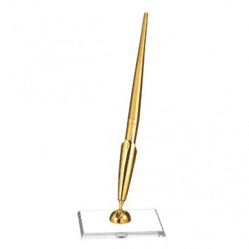 Pen with Base - Electroplated Gold 7 1/2in x 2 5/8in