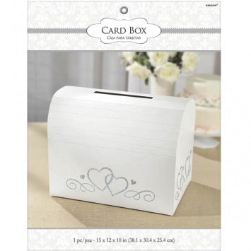 White Card Holder Box with Silver Glitter Hearts 12in H x 15in W x 10in D