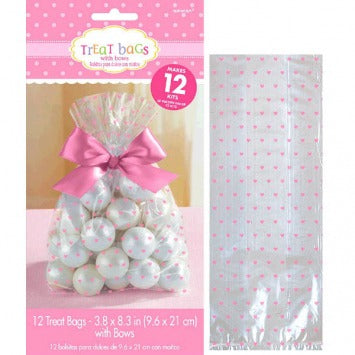 Baby Shower Cello Treat Bags - Pink 8 1/4in H x 3 3/4in W x 1in D 12/ct
