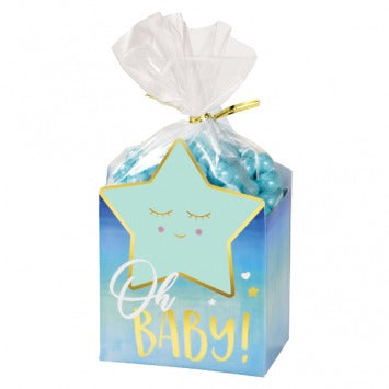 Oh Baby Boy Favor Box Kit, 8 boxes, 3in x 4in, 8 cello bags, 2 3/4in x 7in, 8 twist ties