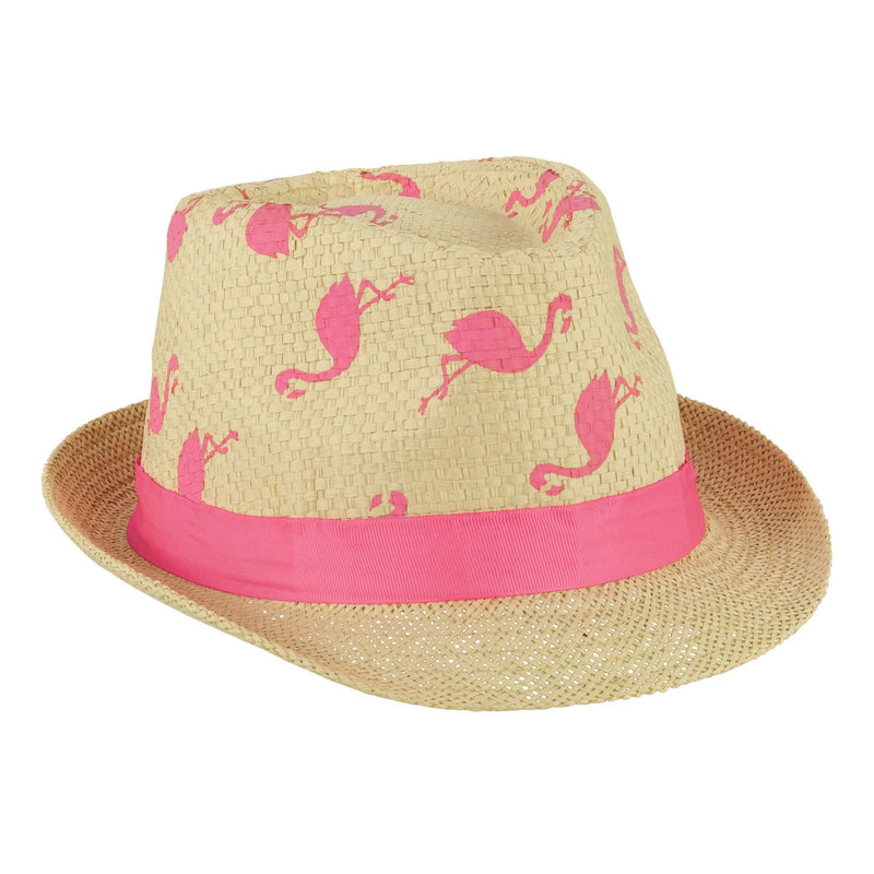 Flamingo Straw Fedora - Women's 4 3/4in H x 9 1/2in W x 10 1/4in D 1/ct