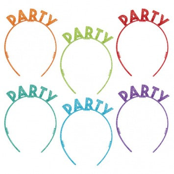 Birthday Celebration Glitter Plastic Headbands 4 5/8in x 5 1/4in 6/ct