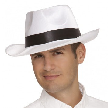 Gangster Hat White w/Black Band