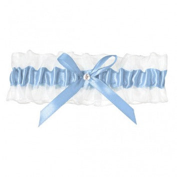 Garter- Lace with Blue Ribbon & Gem