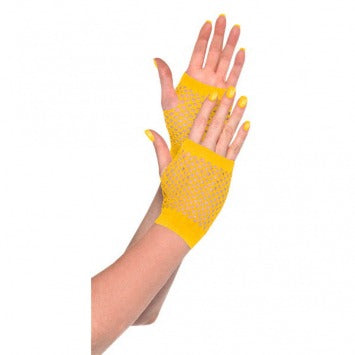 Yellow Fishnet Short Gloves - One Size 2/ct