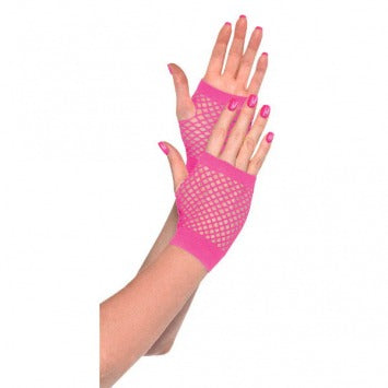 Pink Short Fishnet Gloves - One Size 2/ct