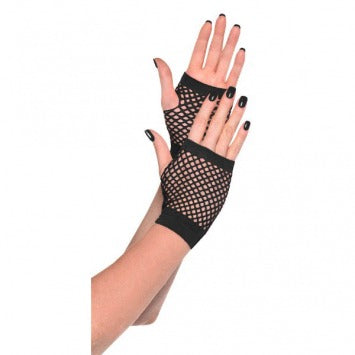 Black Short Fishnet Gloves - One Size 2/ct