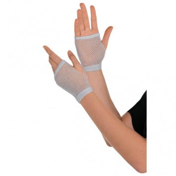 Silver Short Fishnet Gloves - One Size 2/ct