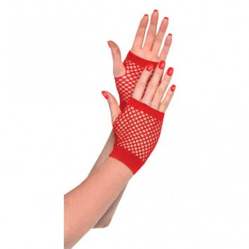 Red Fishnet Short Gloves - One Size 2/ct