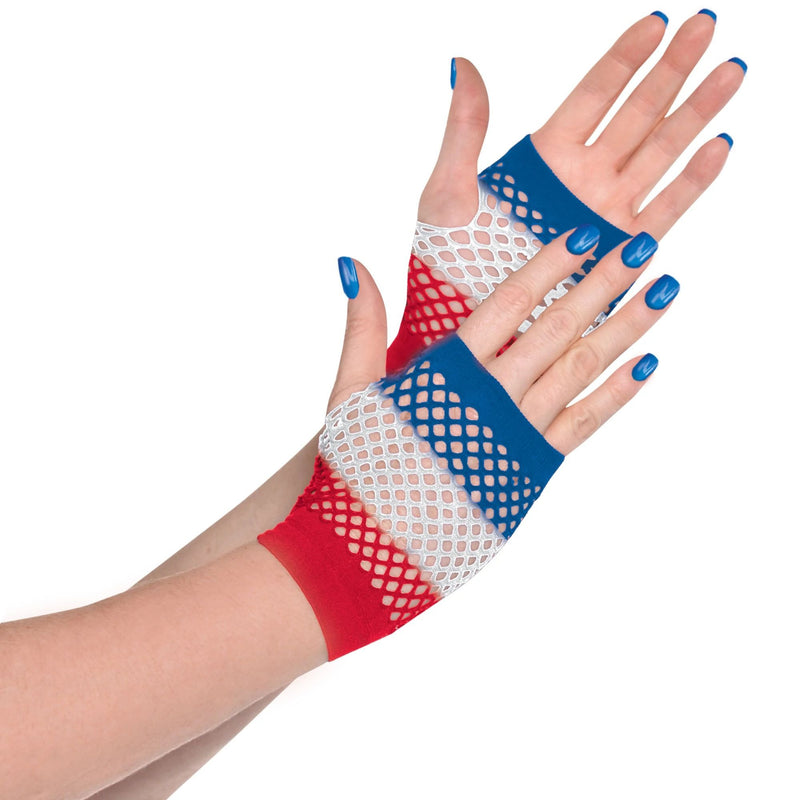 Red, White And Blue Fishnet Fingerless Gloves - One Size 1/ct