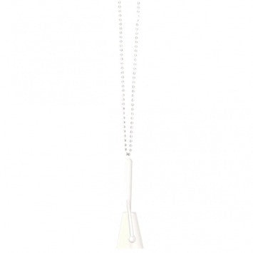 White Clacker Necklace: Necklace, 36in; Clacker, 3in x 4in