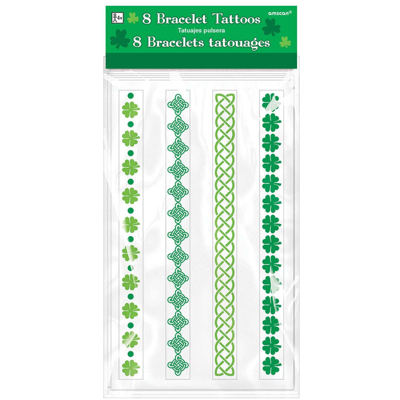 St. Patrick's Day Tattoo Bracelets 9in x 4in (Pkg. Size) 8/ct