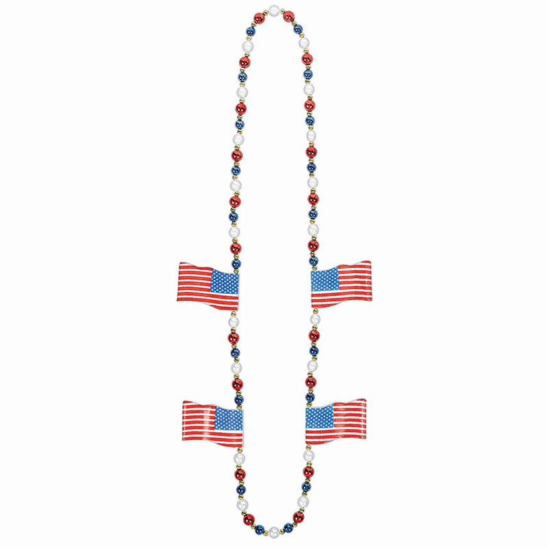 Patriotic Flag Bead Necklace 36in 1/ct