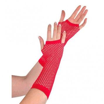 Red Fishnet Long Gloves - One Size 2/ct