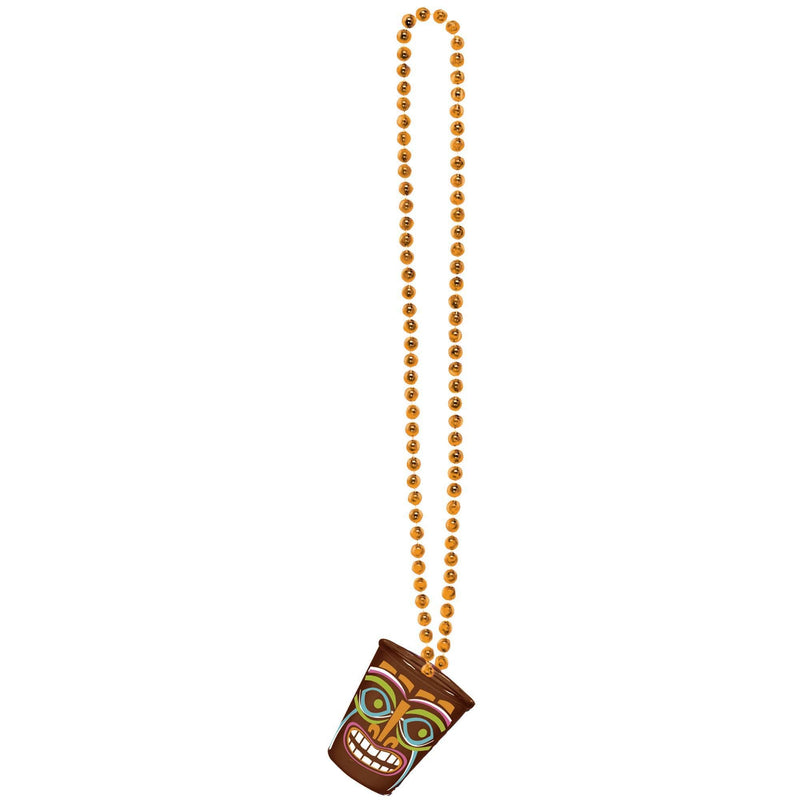 Totally Tiki Bead Chain Necklace w/Shot Glass: Plastic Necklace 34in; Shot Glass 2oz 1/ct