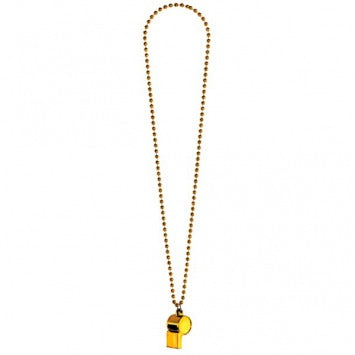 Yellow Whistle On Chain Necklace: Necklace, 36in; Whistle, 2in