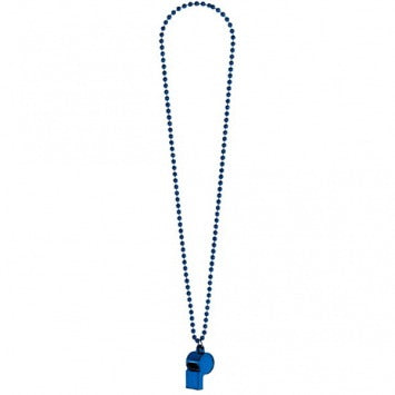 Blue Whistle On Chain Necklace: Necklace, 36in; Whistle, 2in