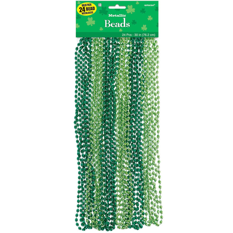 St. Patrick's Day Metallic Bead Necklaces 30in 24/ct