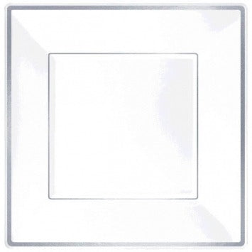 Square Plastic Plate White w/Silver Trim, 7 1/4in 8/ct