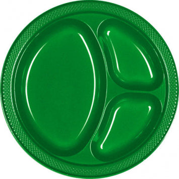Festive Green Divided Plastic Plates, 10 1/4inn 20/ct