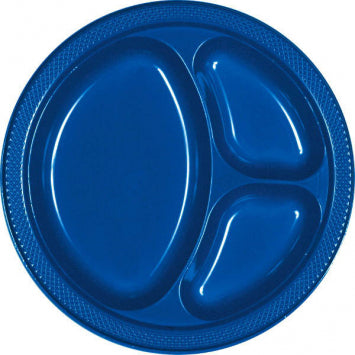 Bright Royal Blue Divided Plastic Plates, 10 1/4" 20/CT