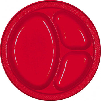 Apple Red Divided Plastic Plates, 10 1/4" 20/ct