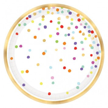 Rainbow Confetti Round Appetizer Plates, Hot-Stamped 5 1/2in  36/ct