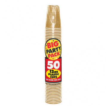 Gold Plastic Cups, 12oz - Big Party Pack 50/CT