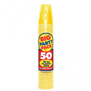 Sunshine Yellow Big Party Pack Plastic Cups, 16 oz. 50/CT