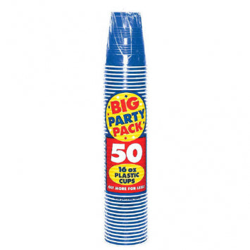 Bright Royal Blue Big Party Pack Plastic Cups, 16 oz. 50/CT