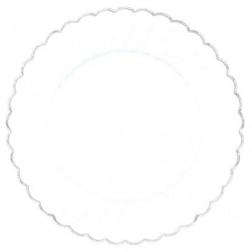 Scalloped Plate W/ Metal Trim - White 10in 10/ct