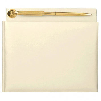 Ivory Pearlized Guest Book with Gold Electroplated Pen 7 3/8in x 8 1/8in