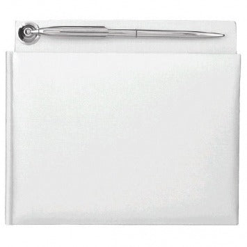 White Pearlized Guest Book with Silver Electroplated Pen 7 3/8in x 8 1/8in