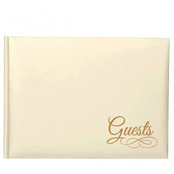 Ivory Guest Book w/Gold Detail 6 1/8in x 8 1/4in