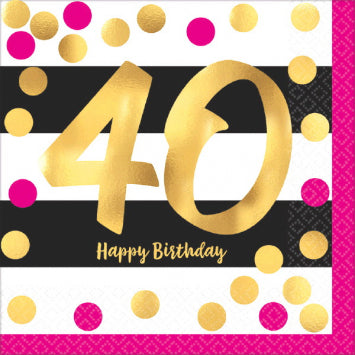 Pink and Gold Milestone 40 Hot-Stamped Luncheon Napkins 16/ct