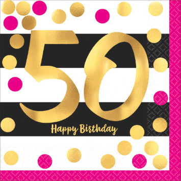 Pink and Gold Milestone 50 Hot-Stamped Luncheon Napkins 16/ct